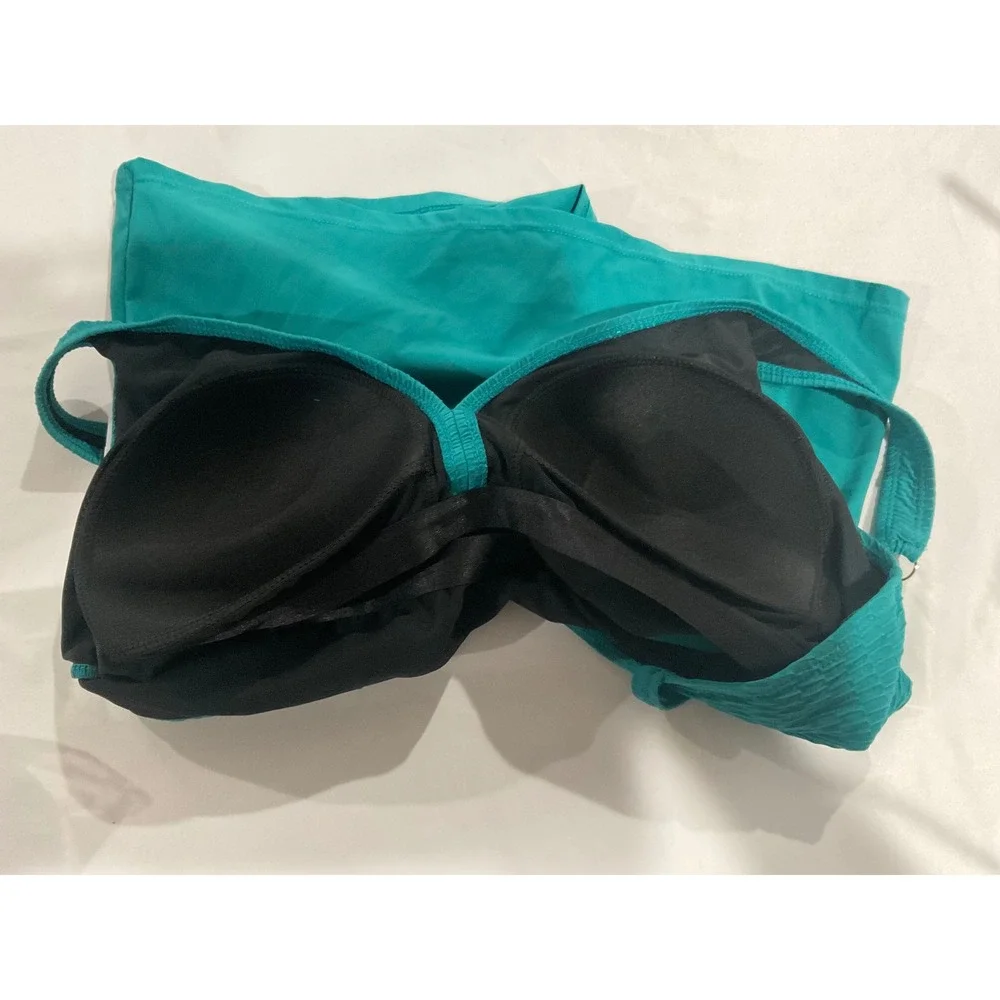 Christina Swimwear Deep Sea Teal Textured Bust‎ Enhancer Tankini Top 16D NEW